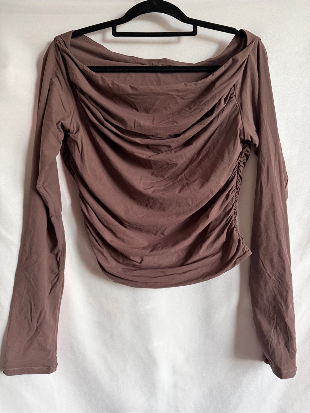 Draped Long-Sleeve Top in Mauve Taupe